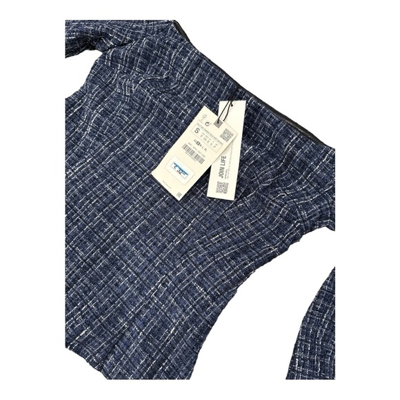 NWT ZARA Tweed Textured Off Shoulder Top Flare Long Sleeves size S - Picture 9 of 11